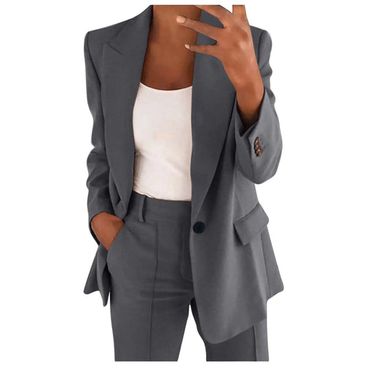 Elegant Professional Women's Pant Suit Set in Dark Gray